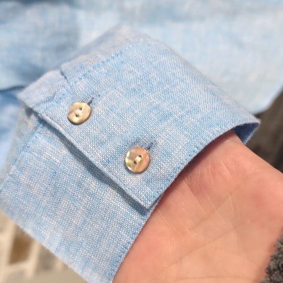 Joie 100% Linen Light Blue Button Down Long Sleeve Shirt, Sz. L. - Picture 3 of 5